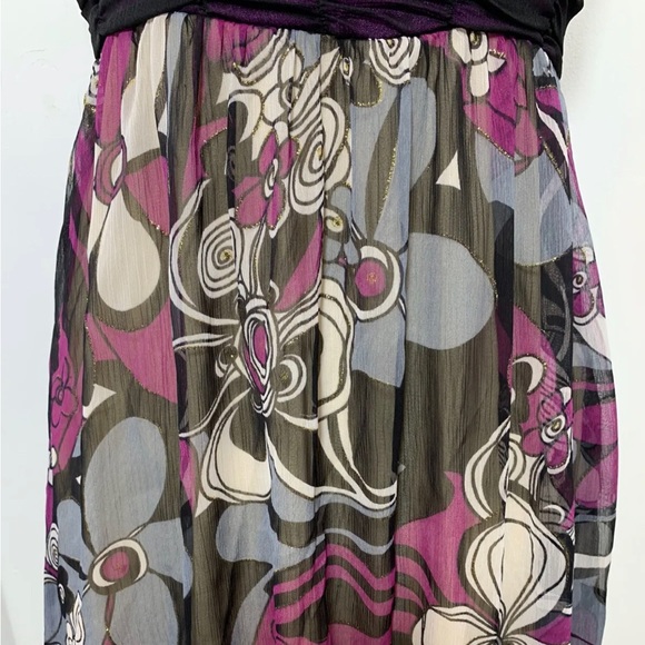 Lucy Collection Floral Midi Dress Purple Straps Black Mix Floaty V-Neck UK12 - Picture 4 of 14